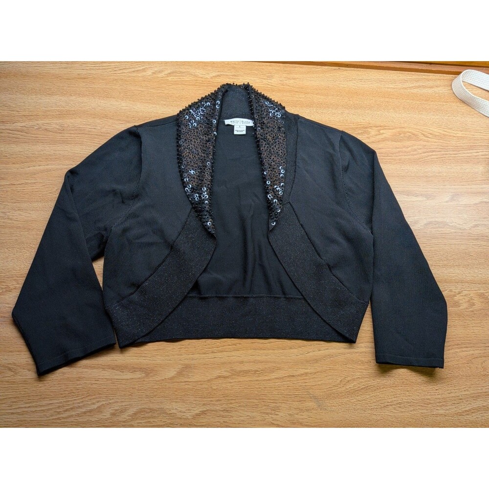 White House Black Market Women's Embellished Cropped Bolero Cardigan Black L